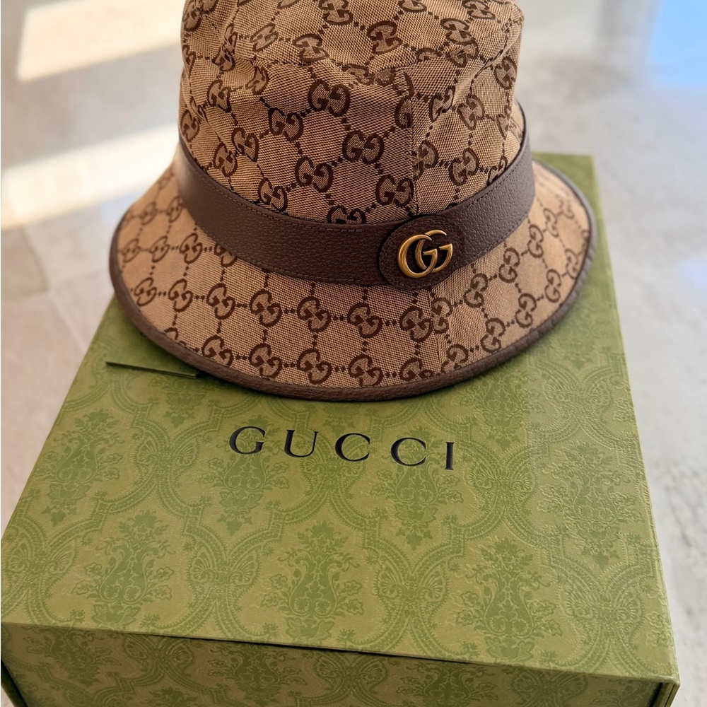 NEW!! Gucci Beige and Brown Monogram Hat